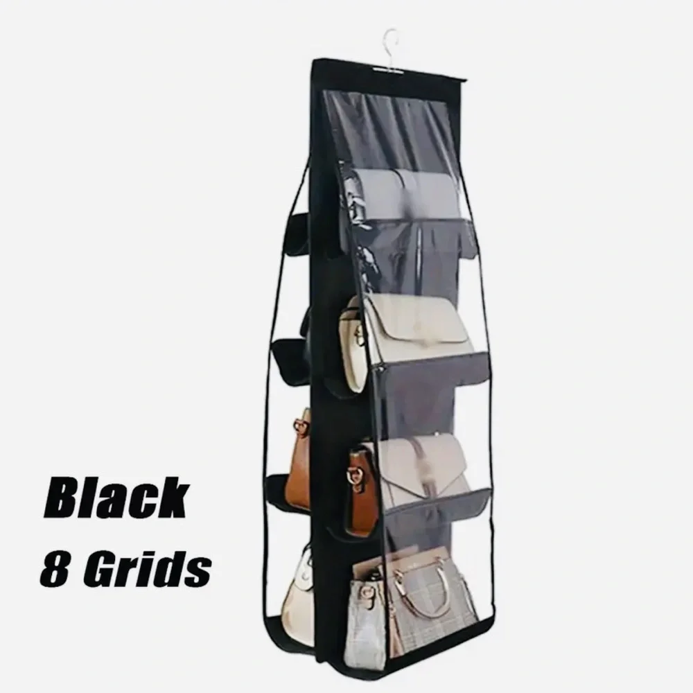 Black Hanging Handbag Organizer with bonus 5 purse hangers!